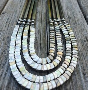 vintage tribal revival • silver toned beaded bib necklace